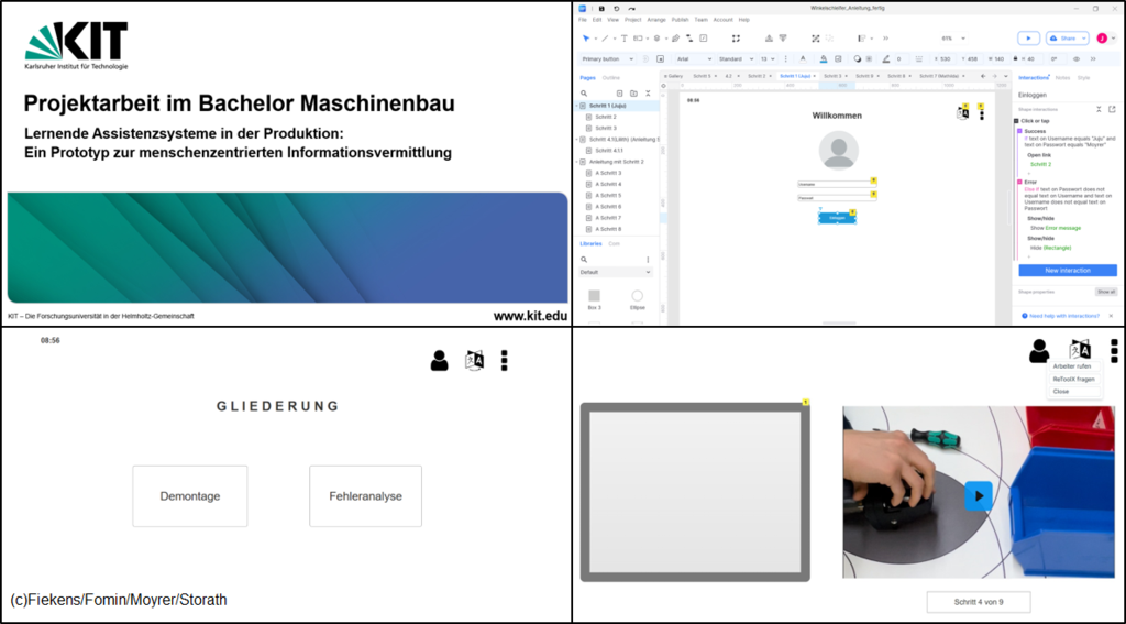 Präsentation zur Projektarbeit im Maschinenbau mit Interface-Design und Prozessschritten.